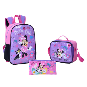COMBO MOCHILA/MORRAL + LONCHERA + ESTUCHE MINNIE CHIC